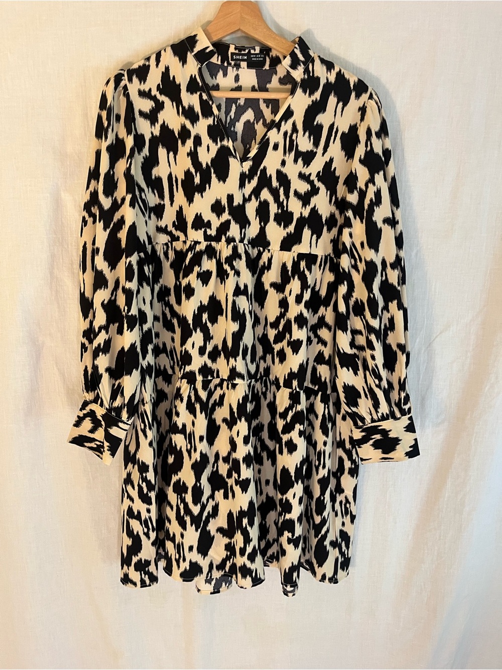 SHEIN Black and Cream Animal Print Shirt Dress